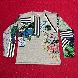 Kenzo Gray and Blue Long Sleeve Graphic Tee